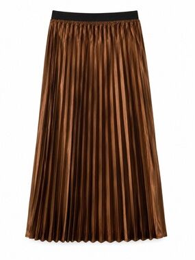 NWT Zara Brown Satin-like Pleated Skirt